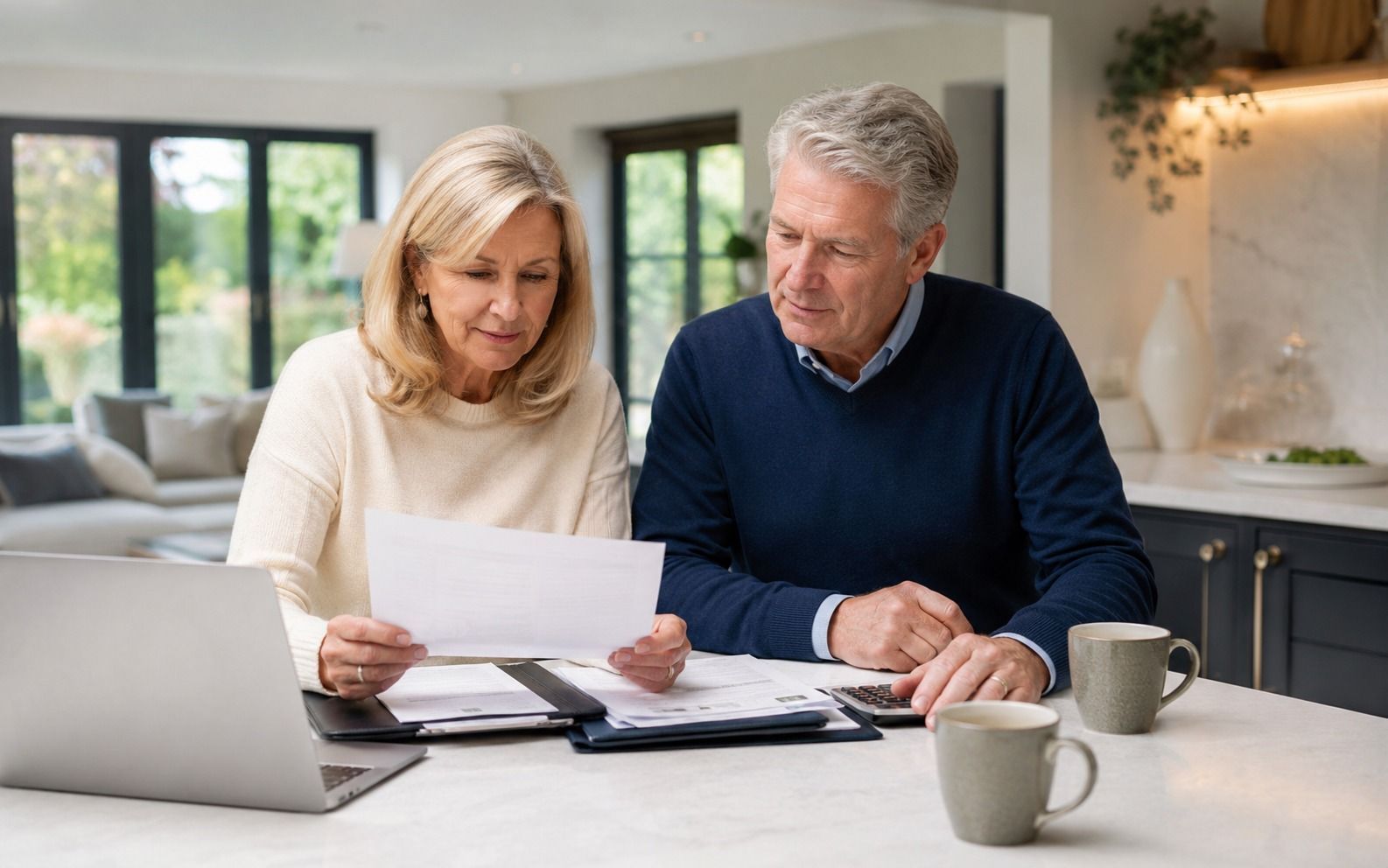 Couple reviewing pension and inheritance tax planning documents at home before the 2027 rule change