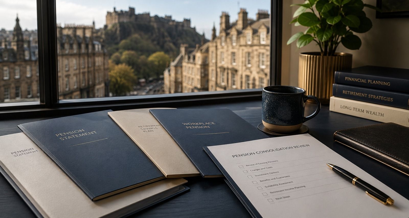 Pension consolidation advice documents and retirement planning paperwork in Edinburgh