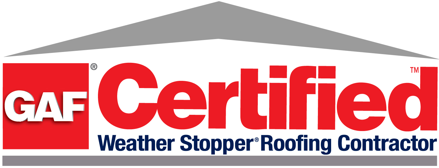 GAF Certified Weather Stopper Roofing Contractor logo in red, white, and gray