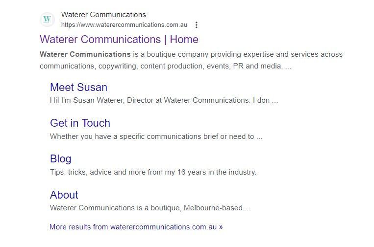 Site Links Rich Results Example
