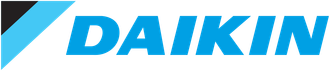 Daikin logo in blue italic text with a light blue triangular accent on a white background
