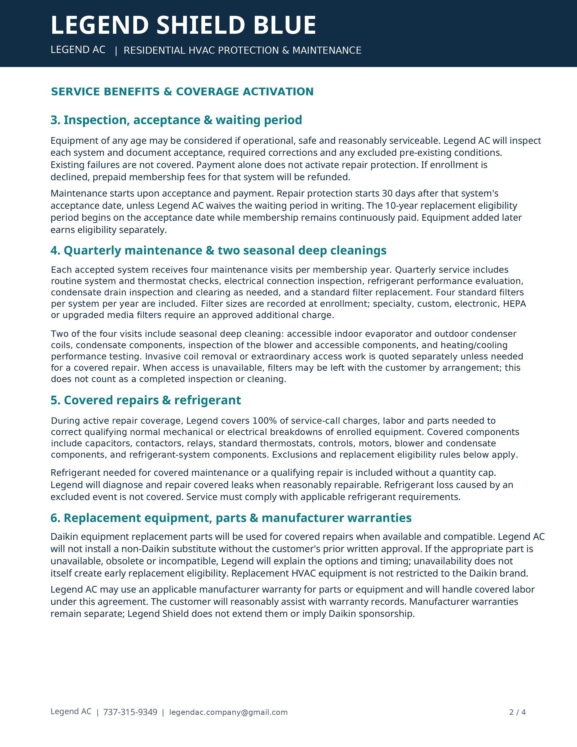 Blue document page with the title “LEGEND SHIELD BLUE” and dense text below