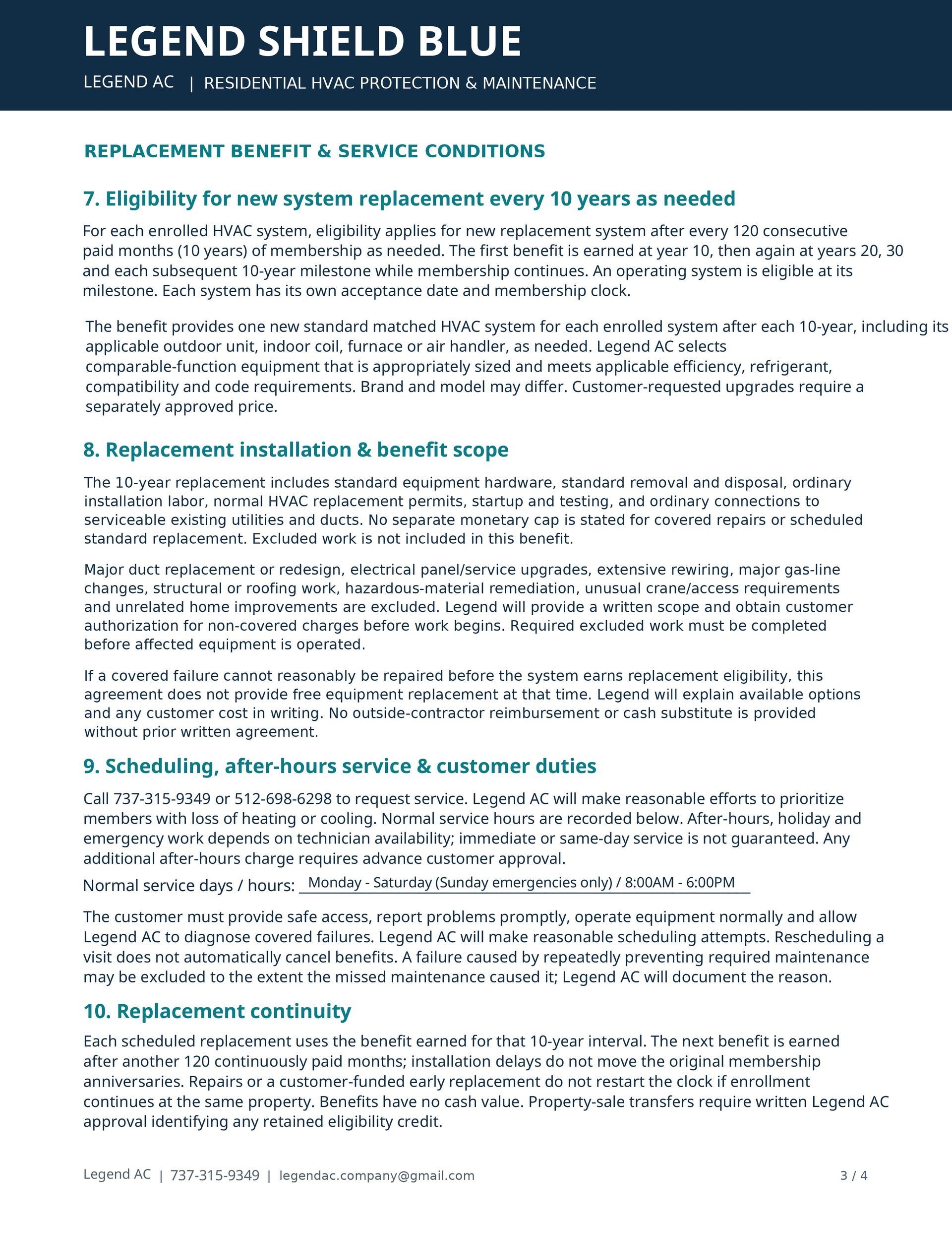 Blue “Legend Shield Blue” informational flyer with text about eligibility, benefits, and application steps