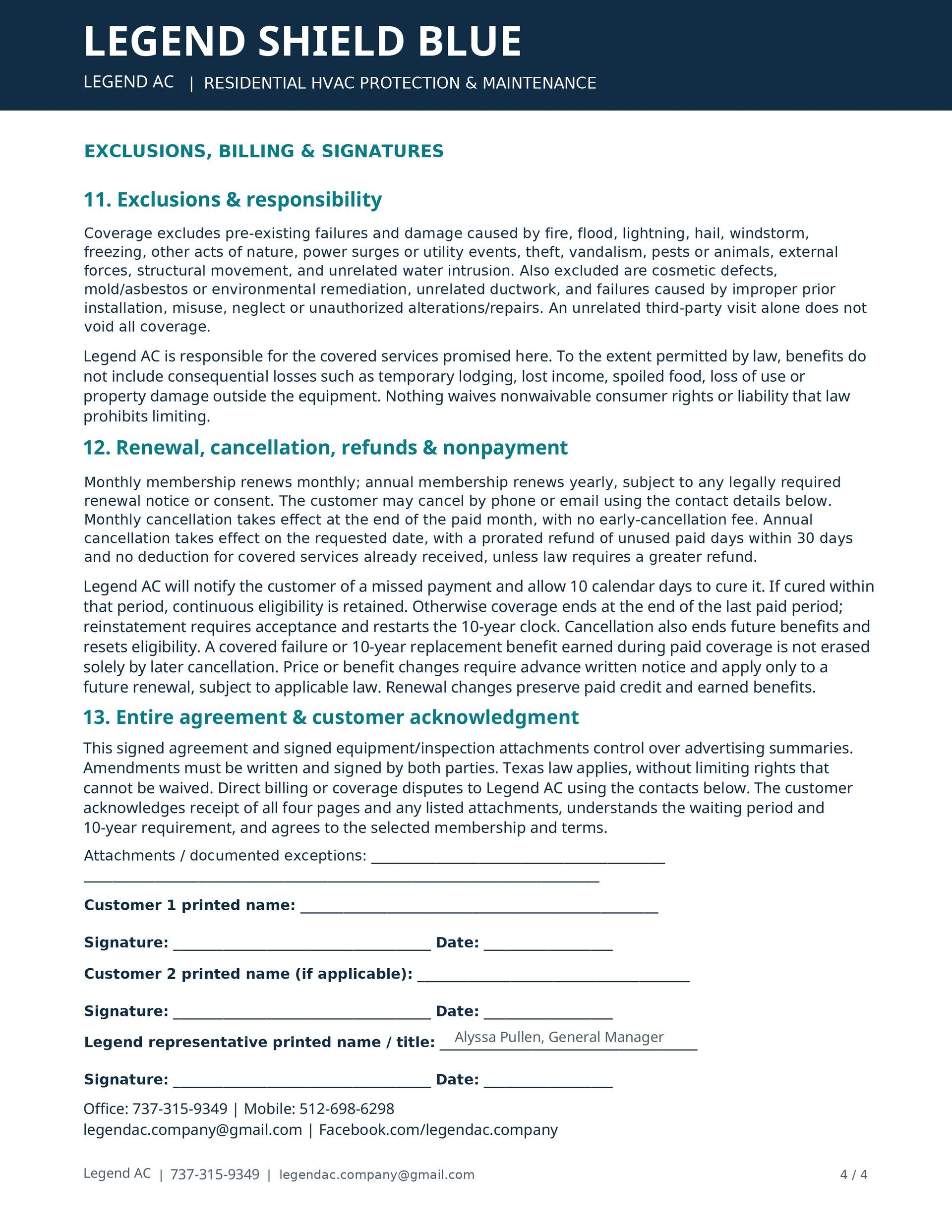 Blue document page with dense text, headings, and form fields about legal or medical instructions
