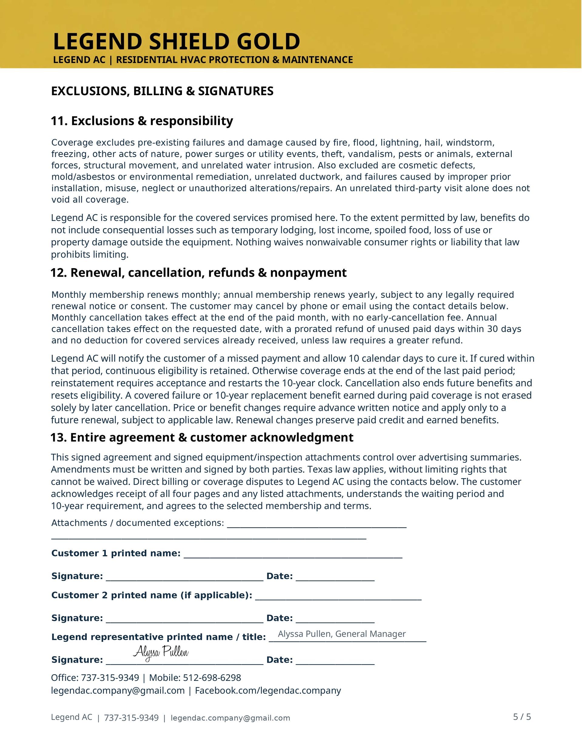 Document page titled “LEGEND SHIELD GOLD” with dense text and a yellow header.