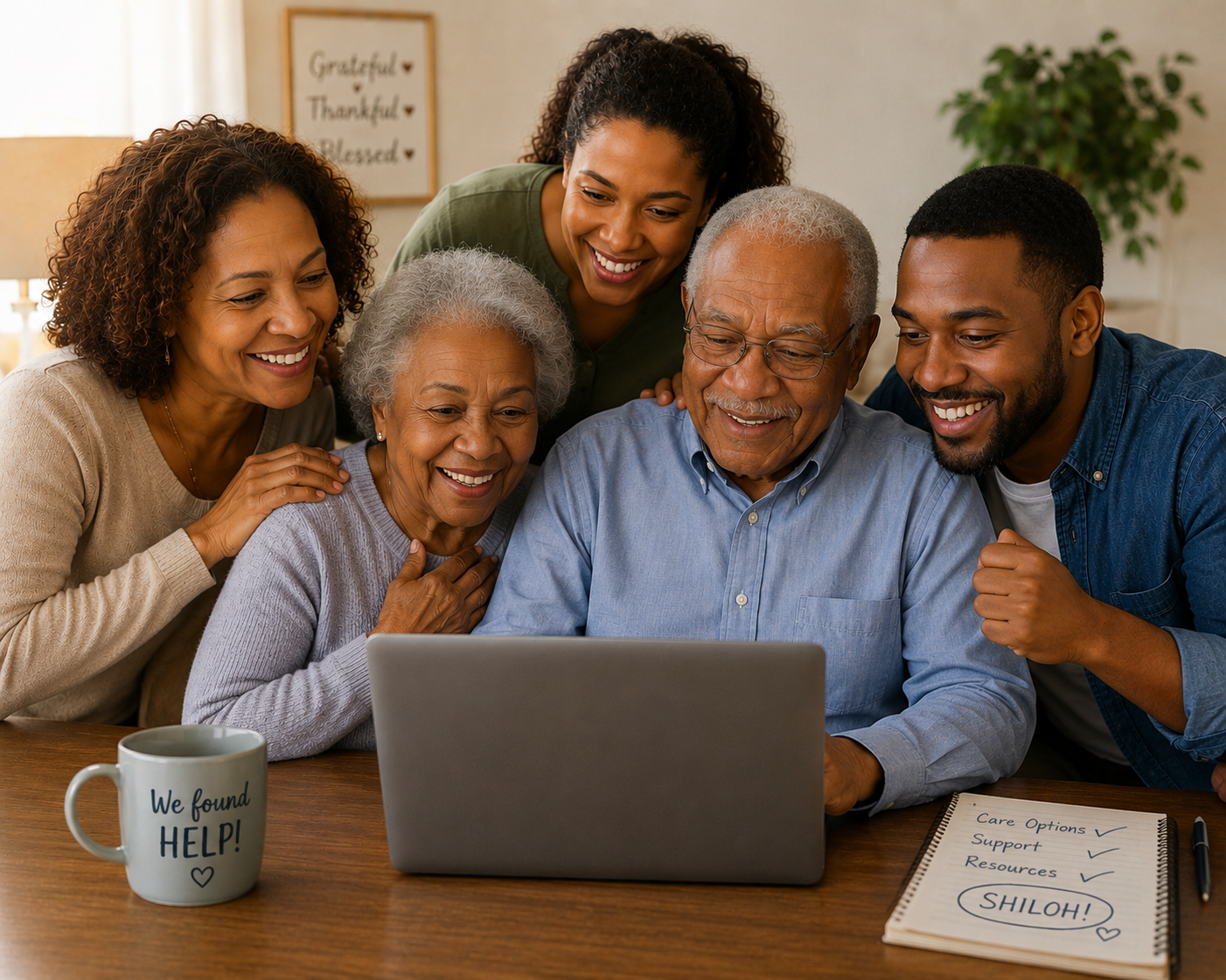 Family looking at the computer