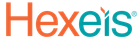 The Hexeis logo. Hexeis spelled out with 'Hex' in orange text and 'eis' in teal text.