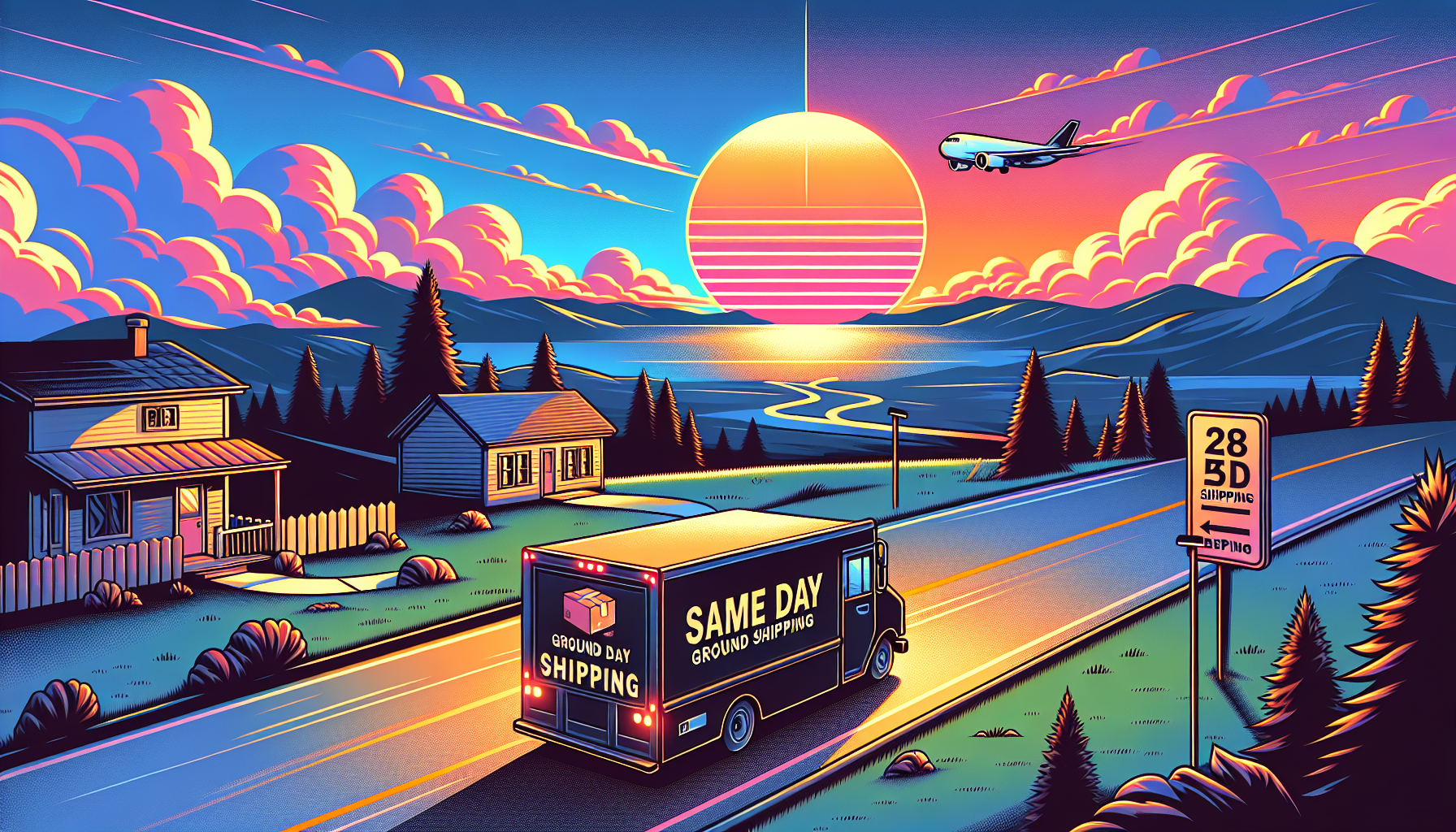 A pixel art illustration of a truck driving down a road