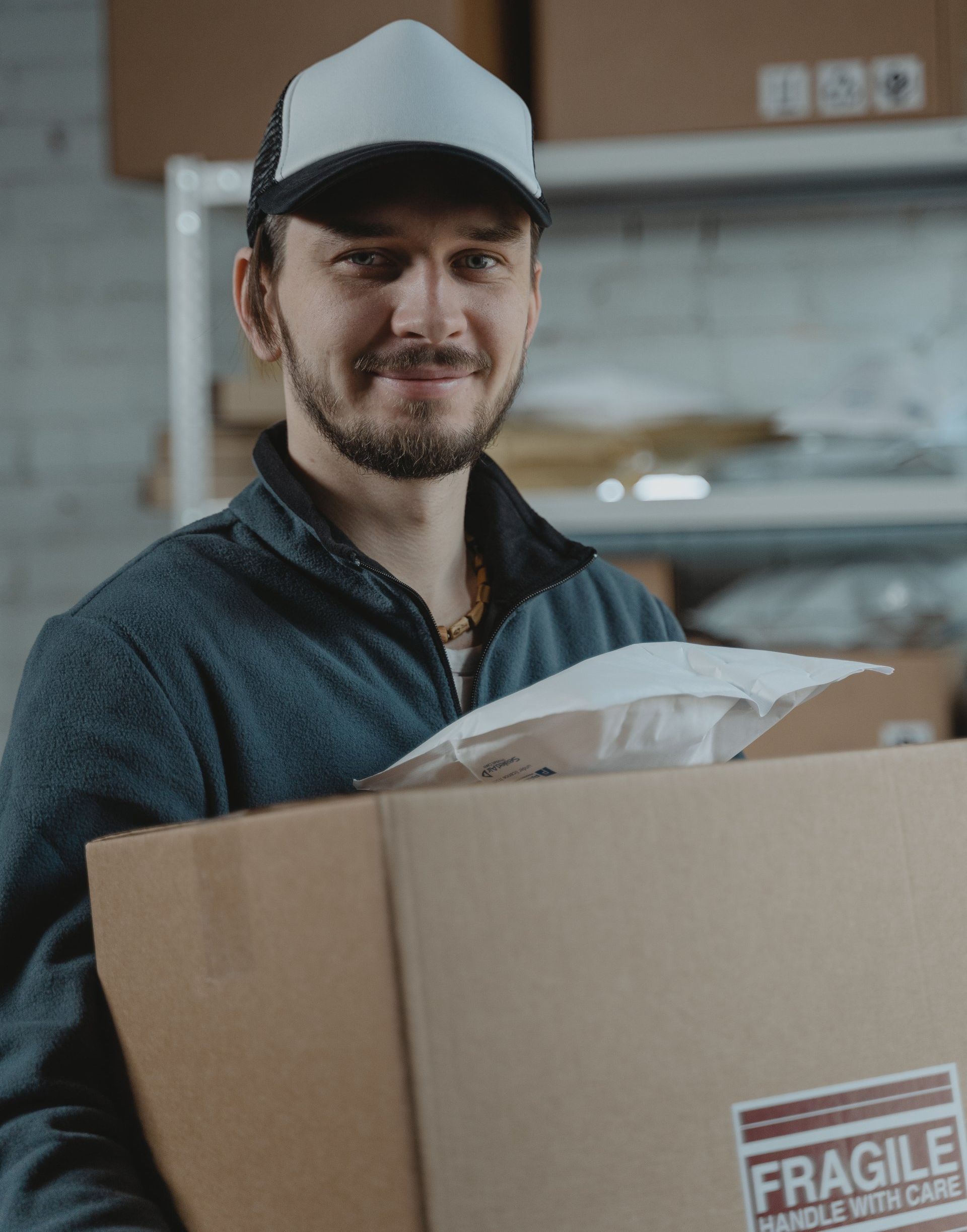 a new jersey courier delivering boxes marked 