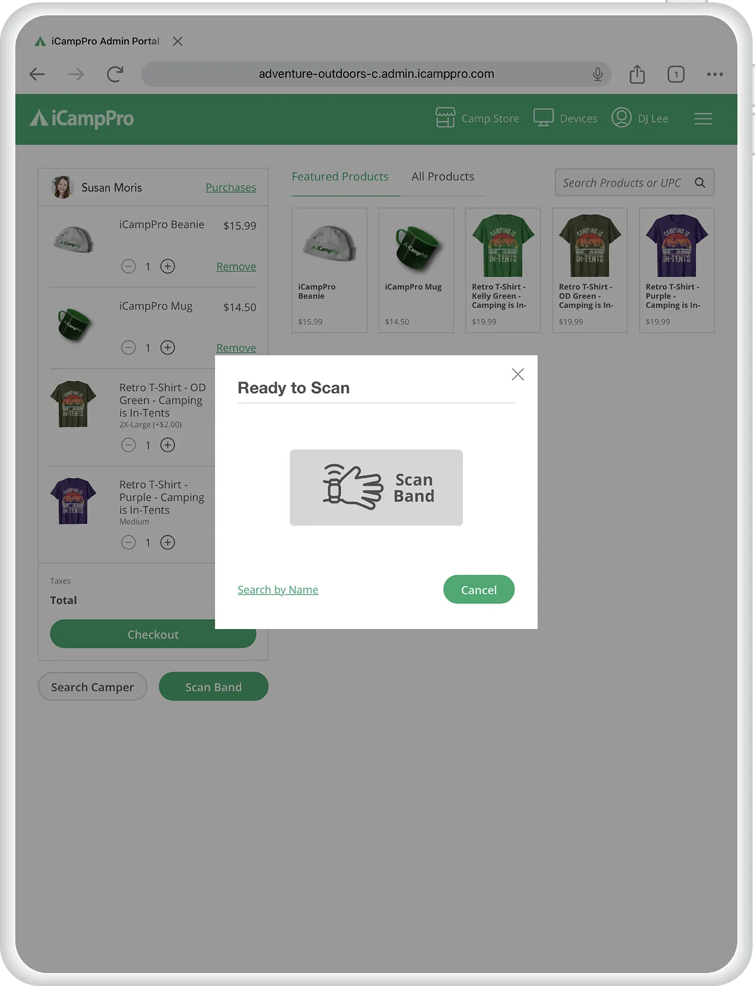 A tablet screen displaying a product page 
