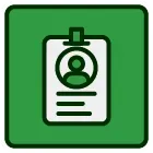 A green badge with a picture of a person on it.