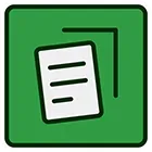 A green square with a white icon of a piece of paper on it.
