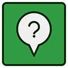 A question mark in a speech bubble on a green background.