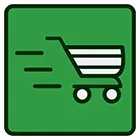 An icon of a shopping cart on a green background.