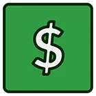 A dollar sign in a green square on a white background.