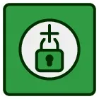 An icon of a person and a gear on a green background.