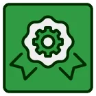A green square with a white tag with a percent sign on it.