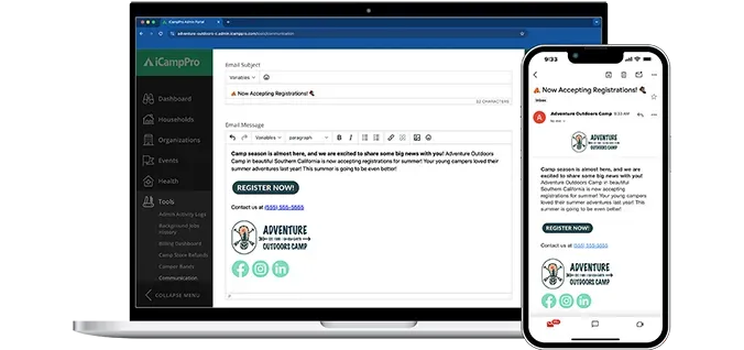 Laptop and phone displaying a web app dashboard with profile details and review icons