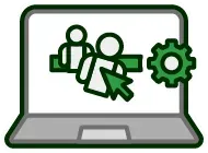 A laptop computer with a stack of boxes and a check mark on the screen.