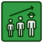 A green square with a white tag with a percent sign on it.