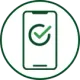 Green smartphone with a check mark, indicating approval.
