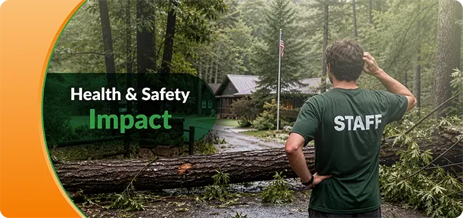 Health and Safety Impact text over a forest scene