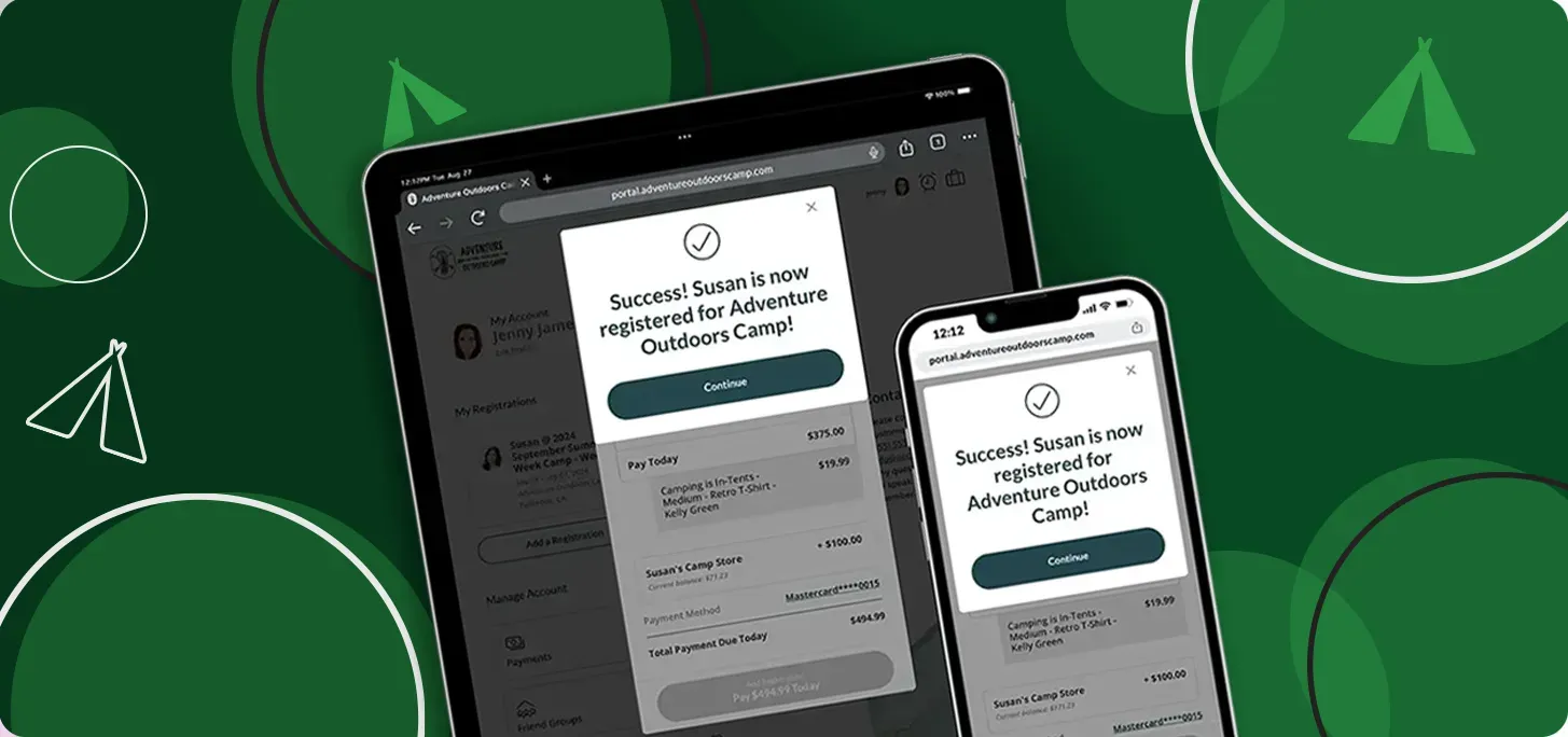 Image of iCampPro's Registration Portal on tablet and phone.