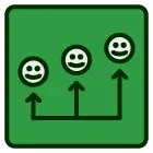 A green icon with three dollar signs and three arrows pointing up.