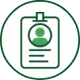 Green ID badge with a person icon in a green circle.