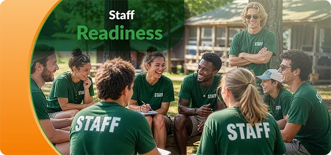 Staff readiness meeting outdoors