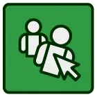 A couple of people sitting next to each other with a mouse pointer.