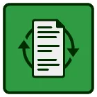 A green square with a paper and two arrows around it.