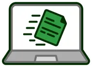 A laptop computer with a green sheet of paper on the screen.