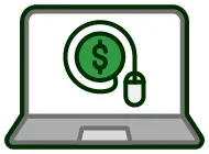 A laptop with a dollar sign and a mouse on the screen.