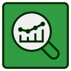 A magnifying glass with a graph inside of it on a green background.