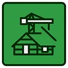 A house is being built with a crane on top of it.