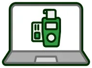 A laptop with a green bottle of lotion and a remote control on it.