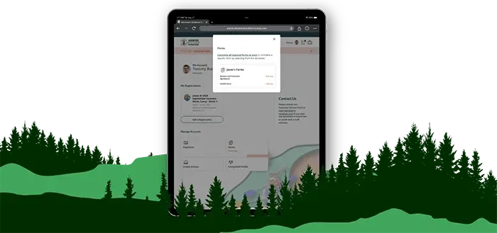 Image of iCampPro Registration Portal on a tablet with notifications that forms are due.