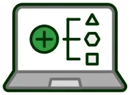 A laptop computer with a green plus sign on the screen.