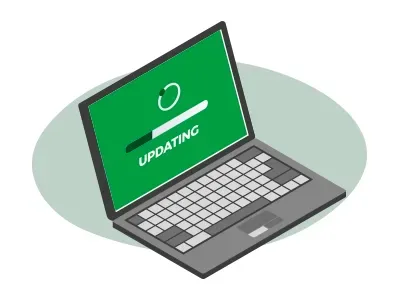 An illustration of a laptop computer that is updating.