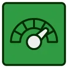 A green square with a speedometer icon on it.