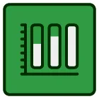 A green square with a ruler and a bar graph inside of it.