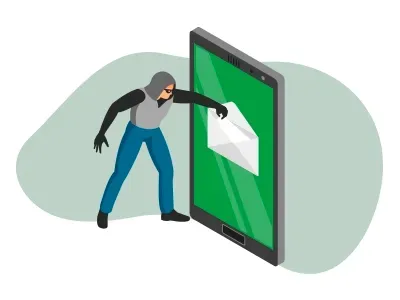 A man in a hoodie is stealing an envelope from a cell phone.
