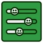 A green square with three sliders with smiley faces on them.
