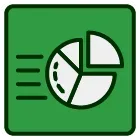A pie chart icon in a green square on a white background.