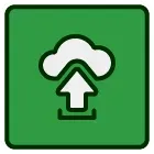 A green square with a cloud and an arrow pointing up.
