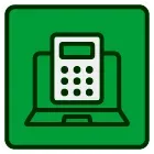 Green calculator icon on a laptop, suggesting online accounting or billing
