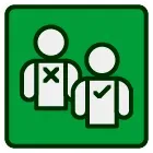 Green sign with two stylized people, one marked with an X and one with a check mark.