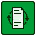 Green icon with a document and circular arrows indicating refresh or sync