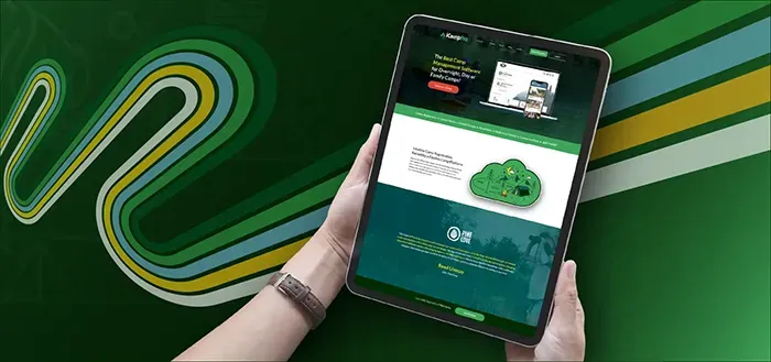 Image of handsholding a tablet with a mobile-friendly website design.